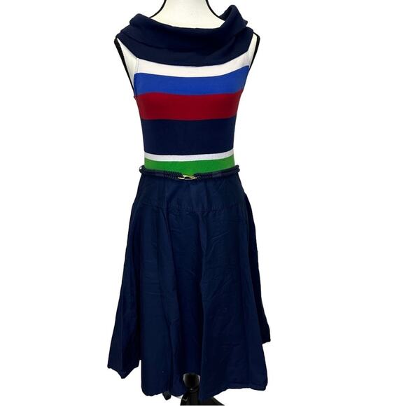 Lauren Ralph Lauren Color Block Dress with Rope Style Belt - Size M - Picture 2 of 15